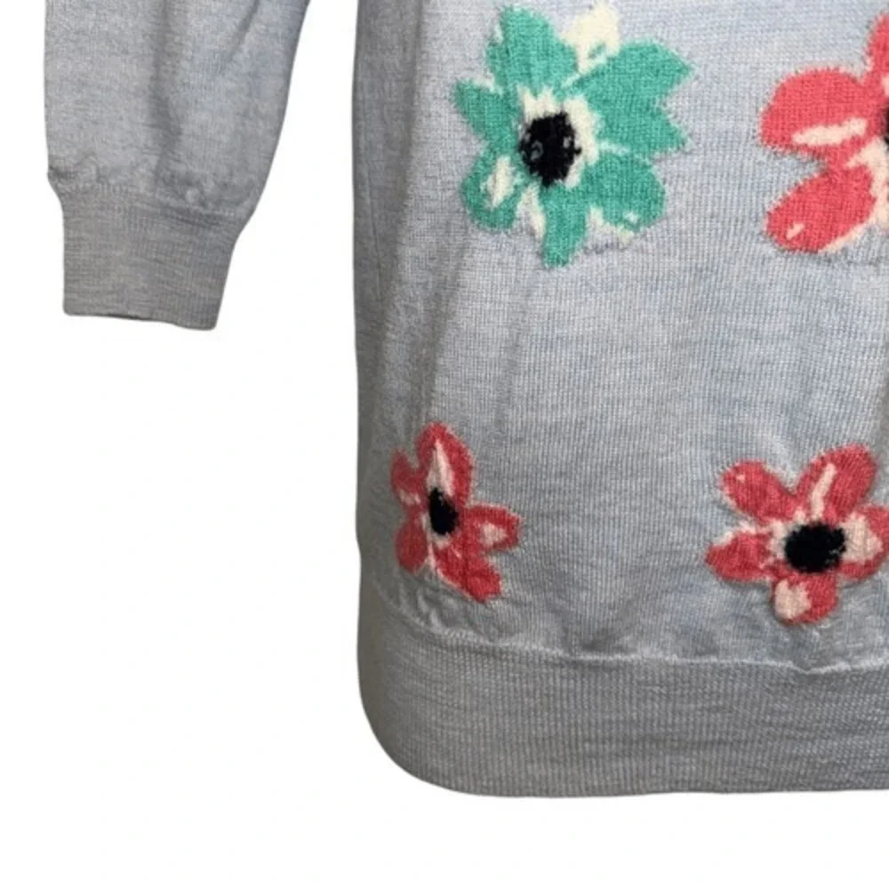 J. CREW 100% Merino Wool Tippi 3/4 Sleeve Crewneck Sweater Graphic Floral EUC XS
